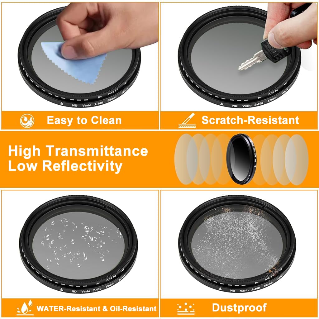 ZORBES 52MM Variable ND2-ND400 Filter, Ultra Slim Multi-Coated Adjustable Neutral Density Filter, Clip-on Phone Lens ND Filter Kit, Compatible for iPhone 15 14 13 12 11 and Other Smart Phones ZORBES 52MM Variable ND2-ND400 Filter, Ultra Slim Multi-Coated Adjustable Neutral Density Filter, Clip-on Phone Lens ND Filter Kit, Compatible for iPhone 15 14 13 12 11 and Other Smart Phones